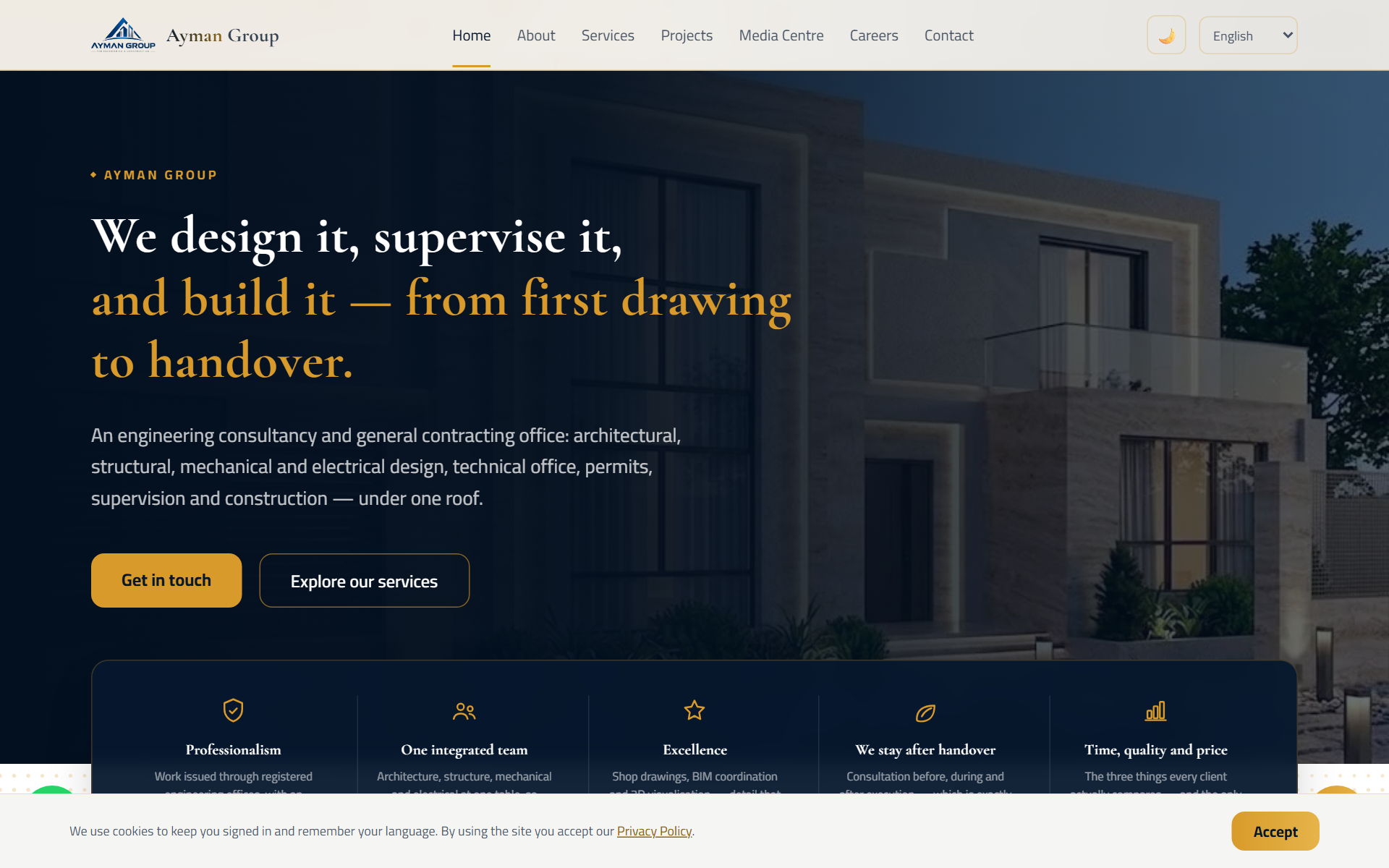 The Ayman Group website as it serves today, showing their own branding, navigation and language switcher.
